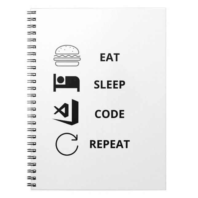 Cuaderno Eat Sleep Code Repetir programadores divertidos (Frente)