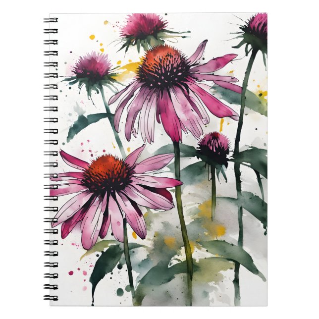 Cuaderno Echinacea - Flores de acuarela (Frente)