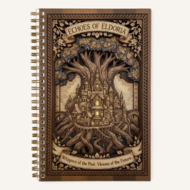 Cuaderno Echoes of Eldoria Ancient Tree City Wood Carved 
