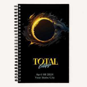 Cuaderno Eclipse solar total 2024 Tu estado de ciudad negro