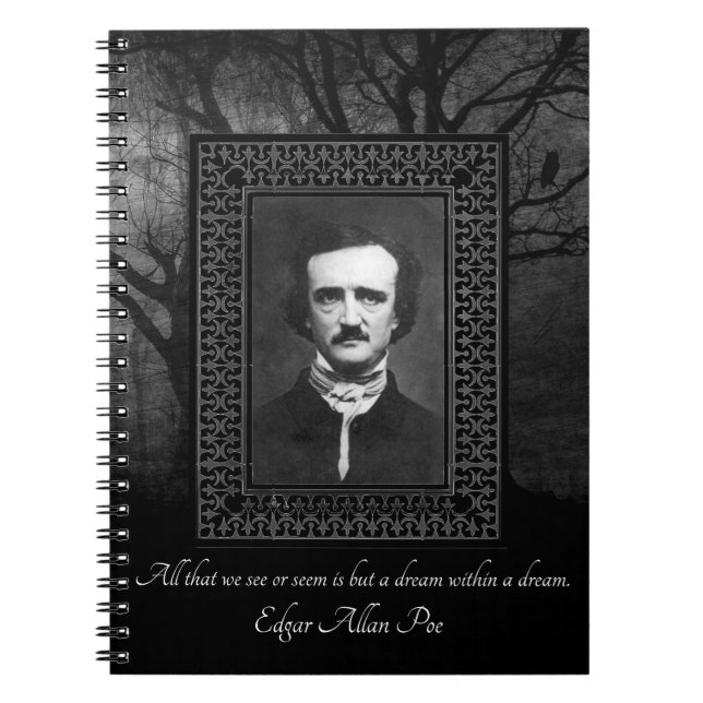 Cuaderno Edgar Allen Poe Cita Selva Sombrío Negro/Gris (Frente)