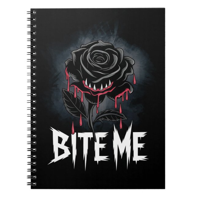 Cuaderno Edgy 'Bite Me' Diseño Gótico Rosa (Frente)