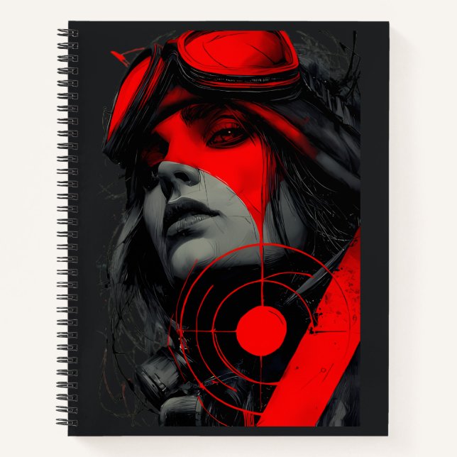 Cuaderno Edgy Cyberpunk Dystopian Girl Red Target (Anverso)