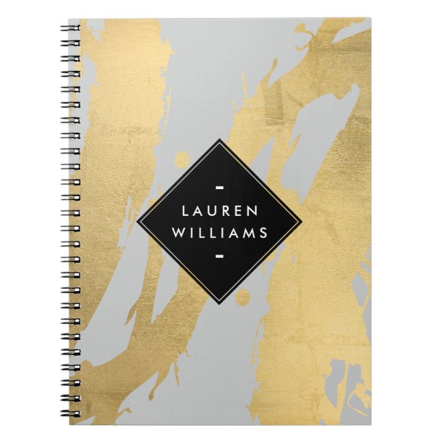 Cuaderno Edgy Faux Gold Brushstrots on Grey (Frente)