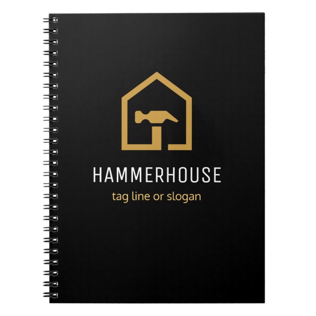 Cuaderno Edificio de construcción moderno negro y dorado (Frente)