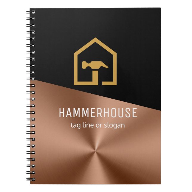 Cuaderno Edificio de Construcción Negro y Bronce Moderno (Frente)