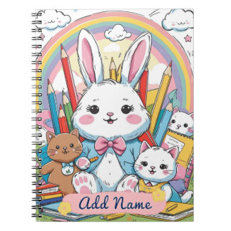Cuaderno editable de conejito lindo arcoíris para