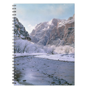 Cuaderno EE. UU., Utah, Zion NP. Nieve nueva cubre el cañón