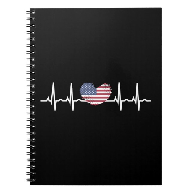 Cuaderno EEUU Flag Hearbeat ECG Electrocardiografía (Frente)