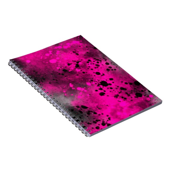 Cuaderno Efecto de Salpicaduras de Pintura Rosa y Negro (Lado Derecho)