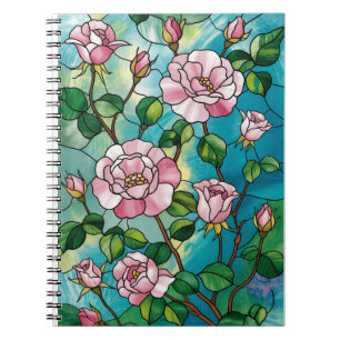 Cuaderno Efecto de vidrio emplomado floral flores rosadas b
