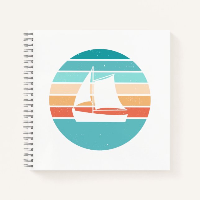 Cuaderno Efecto perturbador retro del atardecer + velero (Anverso)