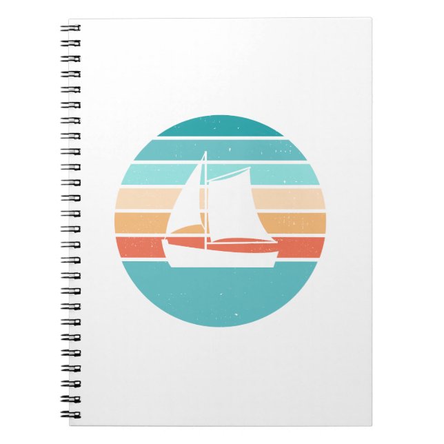 Cuaderno Efecto perturbador retro del atardecer + velero (Frente)