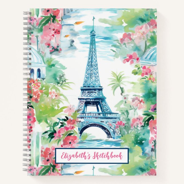 Cuaderno Eiffel Tower Paris Francia Floral Artists Sketchbo (Anverso)