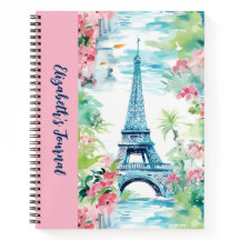 Eiffel Tower Paris Francia Pink Floral Journal