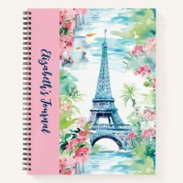 Cuaderno Eiffel Tower Paris Francia Pink Floral Journal
