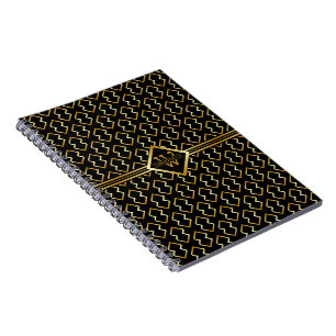 Cuaderno Eje de monograma de oro falso - Negro y dorado
