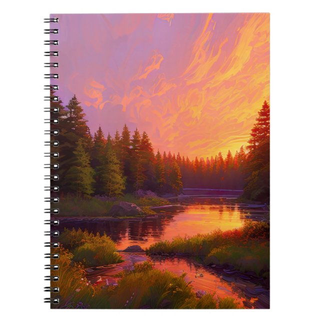 Cuaderno El abrazo de Golden Sunset en el bosque de pinos (Frente)