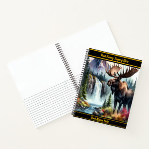 Cuaderno El alce majestuoso por una cascada serena en otoño