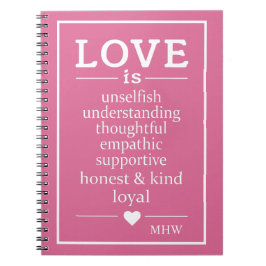 Cuaderno El amor es... monograma personalizado y portátil c