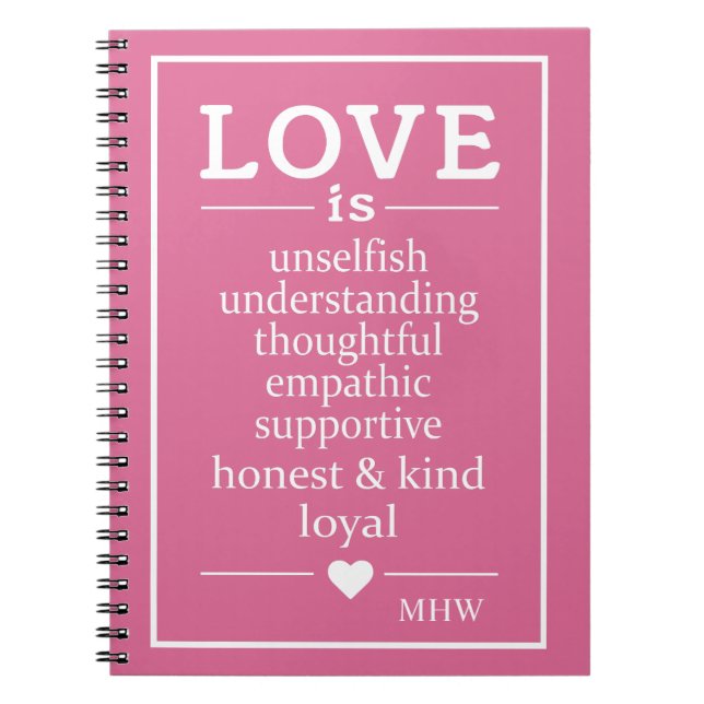 Cuaderno El amor es... monograma personalizado y portátil c (Frente)