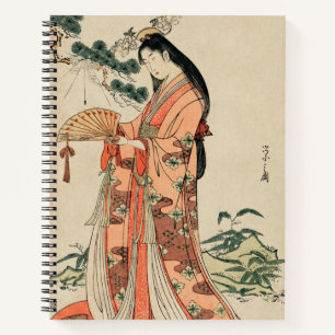 Cuaderno El antiguo dibujo de madera de una mujer japonesa