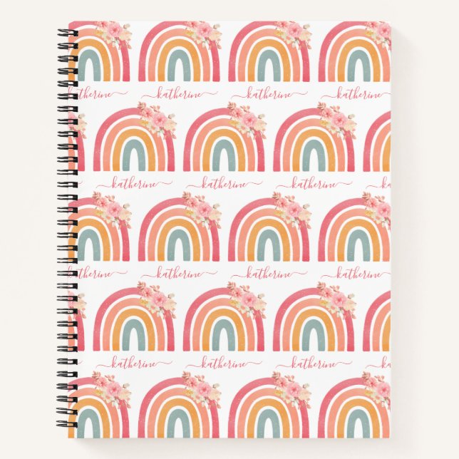 Cuaderno El arcoiris de Boho con color de agua de color ros (Anverso)