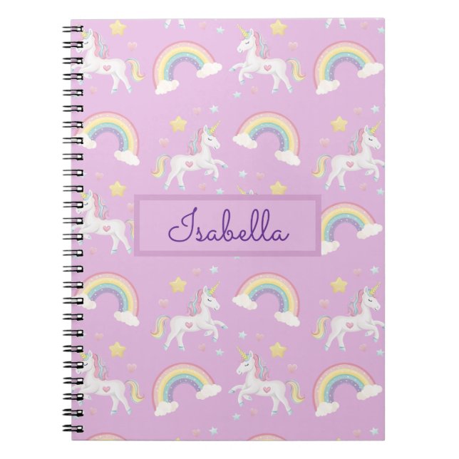Cuaderno El arcoiris unicornio de una chica personalizada (Frente)