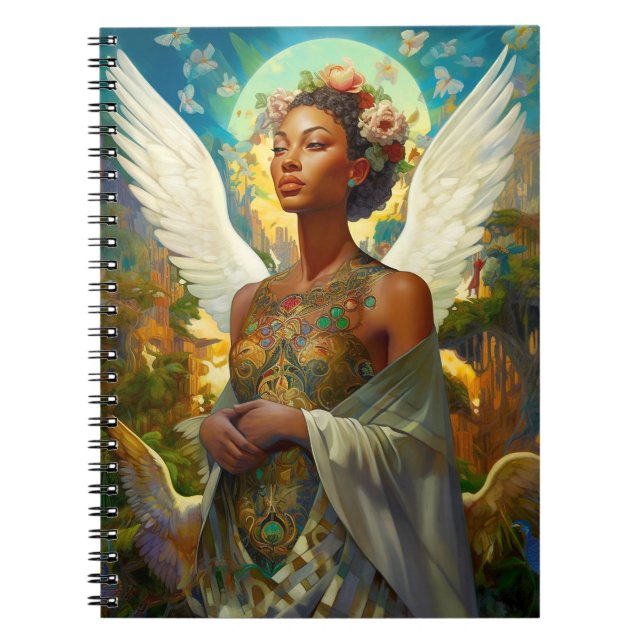 Cuaderno El arte de la fantasía de la diosa ángel afroameri (Frente)