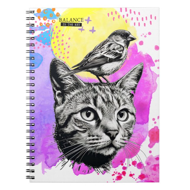 Cuaderno El balance es la clave - gato + pájaro | Diario de (Frente)