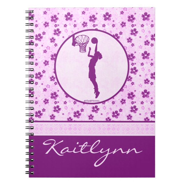 Cuaderno El baloncesto Purple Heart del chica con monograma (Frente)