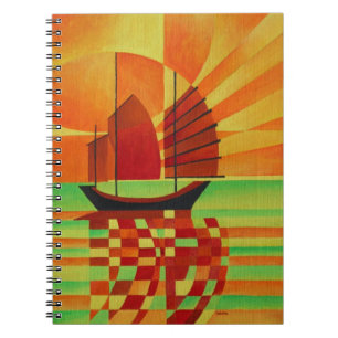 Cuaderno El barco basura en el mar de Green Cubist Abstract