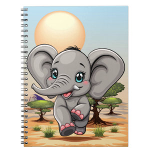 Cuaderno El bebé elefante salta feliz en la sabana africana