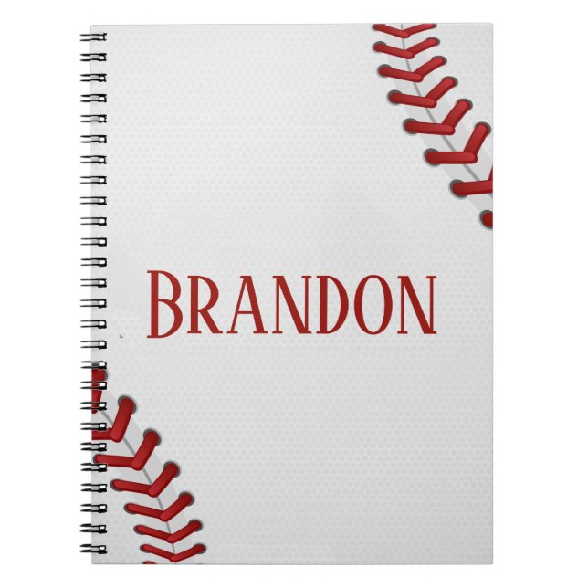 Cuaderno El béisbol ata nombre blanco rojo del juego de la (Frente)
