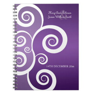 Cuaderno El blanco del favor de la boda remolina púrpura