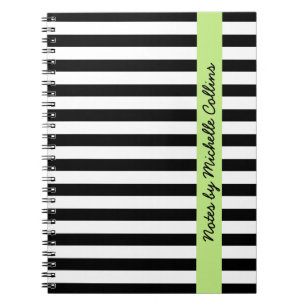 Cuaderno El blanco negro raya nombre personalizado verde