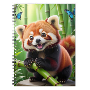 Cuaderno El bonito estilo kawaii Panda rojo en un bosque de