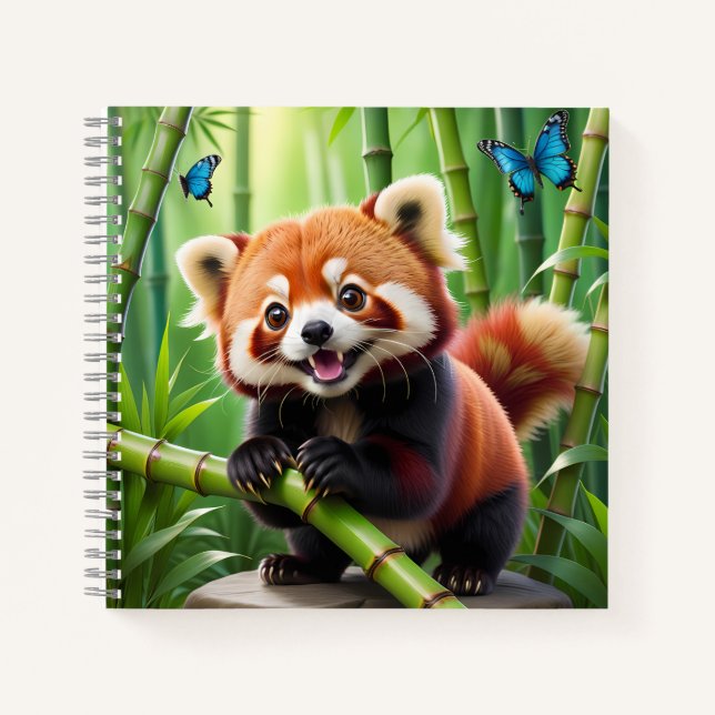 Cuaderno El bonito estilo kawaii Panda rojo en un bosque de (Anverso)