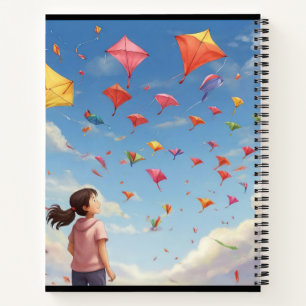 Cuaderno el chica mirando cometas de papel
