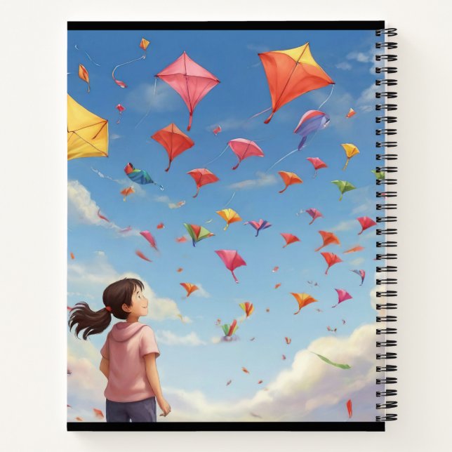 Cuaderno el chica mirando cometas de papel (Reverso)