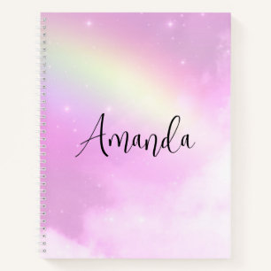 Cuaderno El cielo rosado pastel con arcoiris amarillo