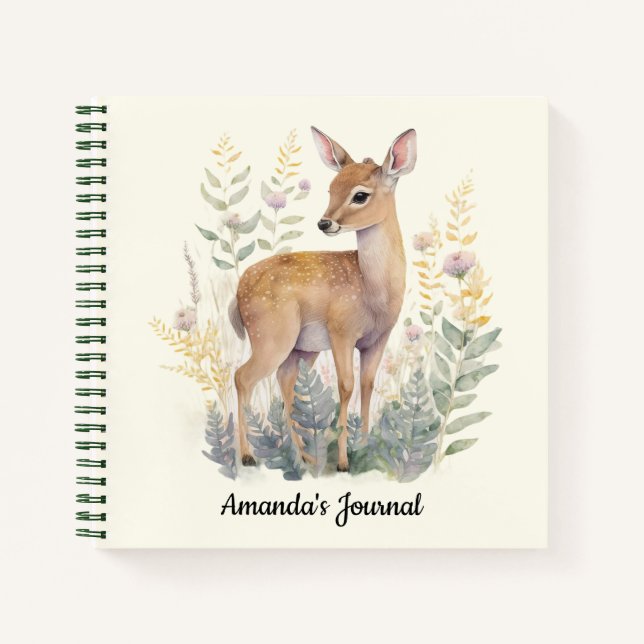 Cuaderno El ciervo lindo personalizado en la naturaleza (Anverso)