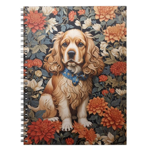 Cuaderno El Cocker Spaniel William Morris inspiró la floral (Frente)