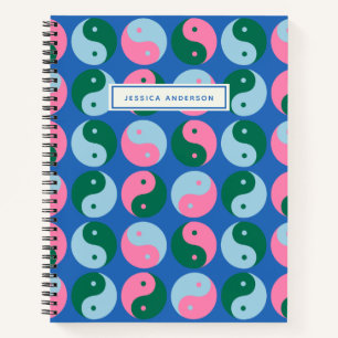 Cuaderno El colorido retro curado Yin Yang azul personaliza