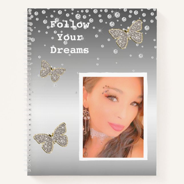 Cuaderno El Confeti plateado paraliza tu foto personalizada (Anverso)