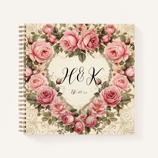 Cuaderno El día de San Valentín de rosas rosadas del corazó (Anverso)