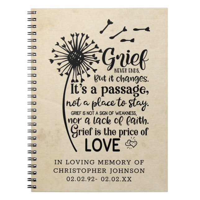 Cuaderno El dolor nunca cambia... Grief Keepsake Journal (Frente)