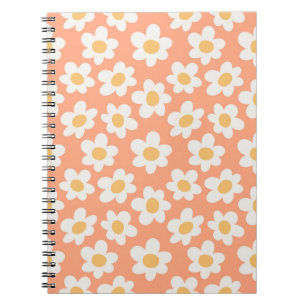 Cuaderno El estilo retro en flor en el fondo naranja