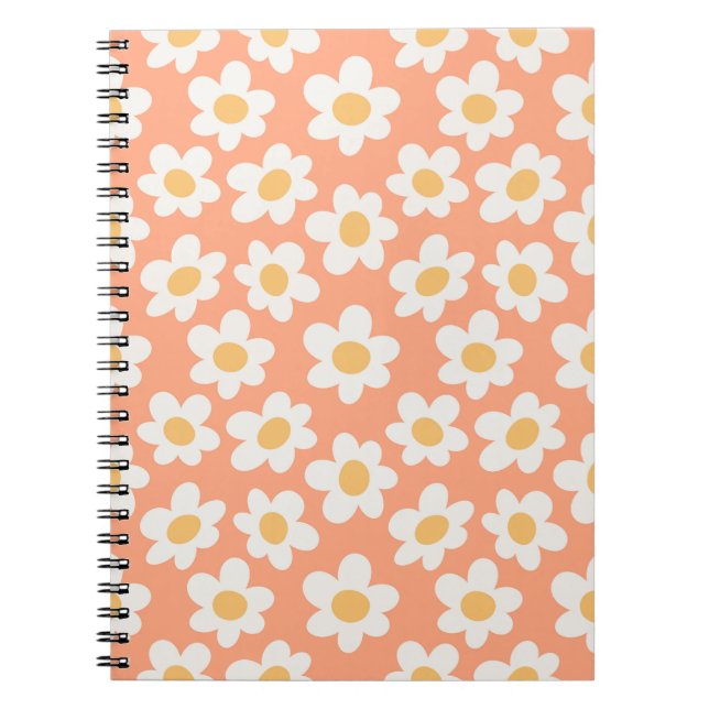 Cuaderno El estilo retro en flor en el fondo naranja (Frente)
