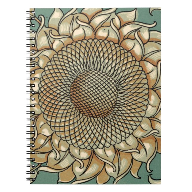 Cuaderno El florecimiento del girasol en el fondo azul-verd (Frente)